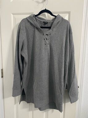 Torrid Gray Lace-Up Pullover Hoodie